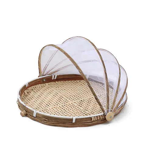 Pelle à Poussière Traditionnelle en Osier de Bambou Avec Houvercle en Maille Plateau de Séchage Tissé à Main Panier de Rangement de Cuisine à Domicile