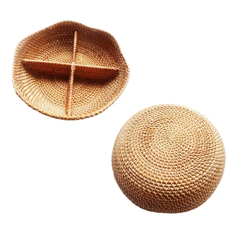 Rattan Woven Fruit Basket Handcrafted Storage Basket For Living Room Candy And Snack Decorative Woven Organizer Home Decor