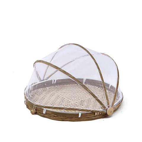 Pelle à Poussière Traditionnelle en Osier de Bambou Avec Houvercle en Maille Plateau de Séchage Tissé à Main Panier de Rangement de Cuisine à Domicile