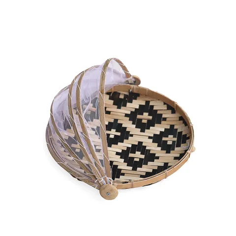 Panier de Stockage de Nourriture Tissé en Bambou Fait Main Avec Houvercle en Filet Plateau de Séchage de Fruits Organisateur Domestique Rural