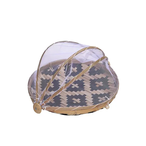 Panier de Stockage de Nourriture Tissé en Bambou Fait Main Avec Houvercle en Filet Plateau de Séchage de Fruits Organisateur Domestique Rural
