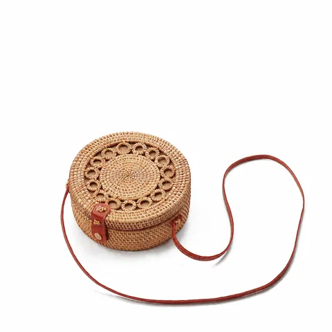 Women Woven Rattan Crossbody Bag Vintage Natural Straw Bag Casual Summer Beach Shoulder Bag Handmade Wicker Purse