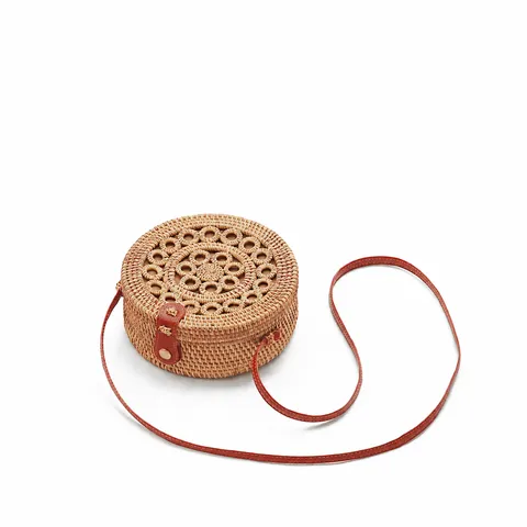 Women Woven Rattan Crossbody Bag Vintage Natural Straw Bag Casual Summer Beach Shoulder Bag Handmade Wicker Purse