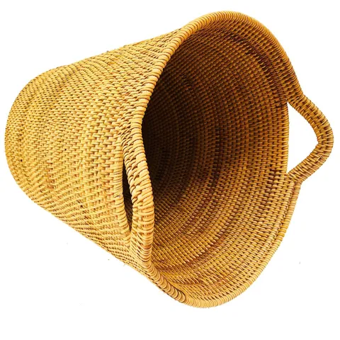 Panier à Linge en Rotin Naturel Fabriqué à la Main Grand Seau de Rangement Panier de Rangement Tissé avec Poignées pour Maison Chambre Salle de Bains