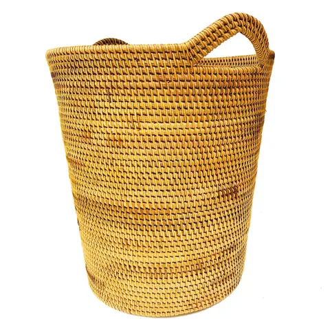 Panier à Linge en Rotin Naturel Fabriqué à la Main Grand Seau de Rangement Panier de Rangement Tissé avec Poignées pour Maison Chambre Salle de Bains