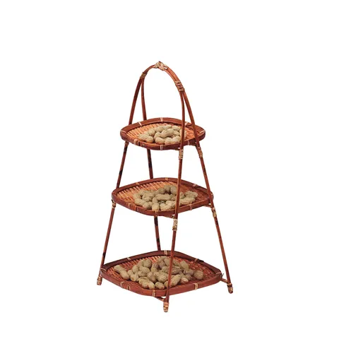 Support de Pâtisserie Multicouche en Bambou Naturel Panier de Rangement de Fruits de Bureau Rustique Maison Décoratif Présentoir à Niveaux