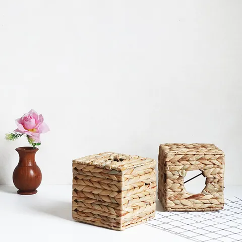 Handgemaakte Geweven Tissuebox Houder Natuurlijk Stro Desktop Servethouder Opbergdoos Voor Woonkamer Huisdecoratie