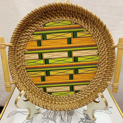 Handgemachte Rattan Gewebte Aufbewahrung Tablett Türkischer Stil Holzbrett Gedruckt Dekorative Serviertafel Für Heim Küche Organisation