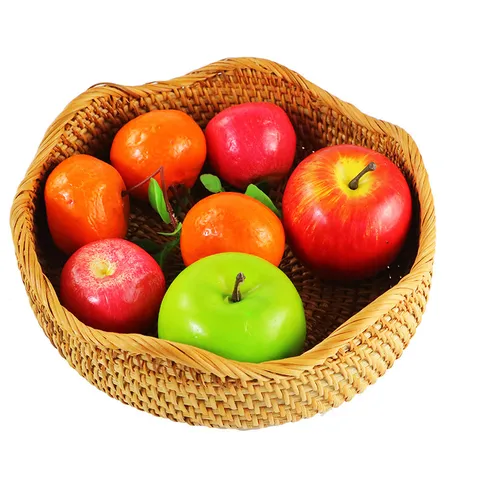 Handmade Woven Rattan Fruit Basket Wavy Edge Storage Basket Natural Wood Desktop Organizer For Living Room Kitchen Home