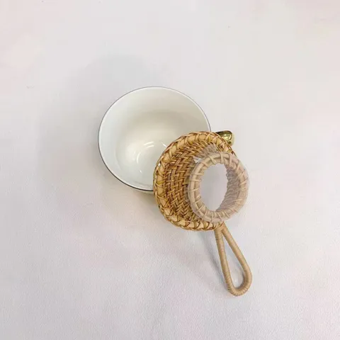 Passoire à Thé, Sous-verre et Porte-stylo en Rotin d'Automne Naturel Fait Main Organisateur de Bureau Zen Accessoires de Thé