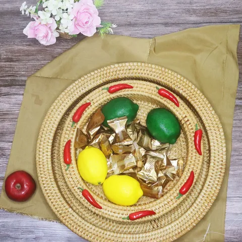 Natural Rattan Woven Storage Basket Handcrafted Fruit Tray Living Room Sundries Organizer Wicker Bread Basket