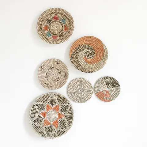 Set di piatti decorativi da parete in erba marina tessuti a mano cesti sospesi Boho decorazione d'arte da parete per soggiorno