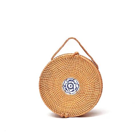 Geweven Rattan Crossbody Tas Ronde Stro Handtas Casual Vakantie Strand Schoudertas Dames Mode Messenger Tas