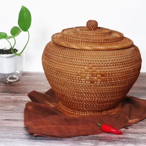 Chinesischer Landhausstil Rattan Gewebte Teedose Handgemachte Aufbewahrung Eimer Für Puerh Teekuchen Heimdekoration Küche Aufbewahrung