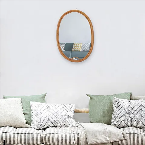 Specchio Sospeso Tessuto in Rattan Stile Europeo Ovale Specchio Decorativo da Parete per Ingresso Soggiorno Decorazioni per la Casa