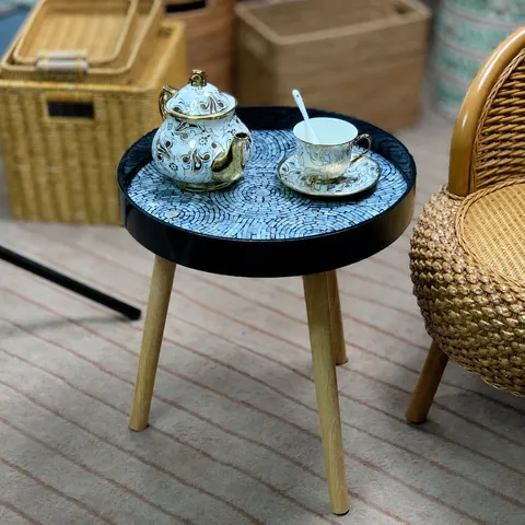 European Light Luxury Seashell Small Coffee Table Handmade Mother Of Pearl Mosaic Round Table Balcony Leisure Table