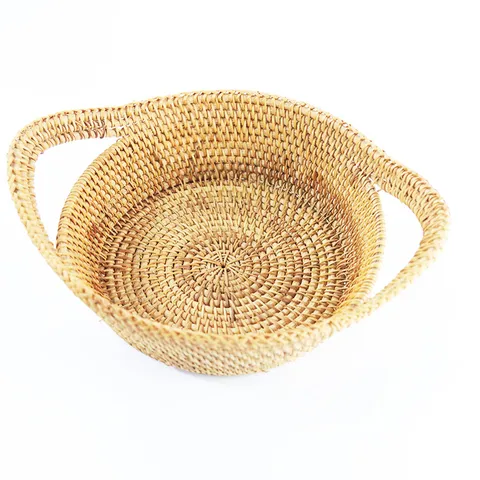 Handmade Natural Rattan Woven Fruit Basket Snack Candy Storage Basket Creative Home Tableware Three Piece Set
