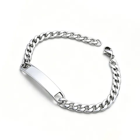 Minimalist Stainless Steel Cuban Link ID Bracelet For Men Women Hip Hop Engravable Blank Curved Bar Curb Chain Bracelet Jewelry Gift