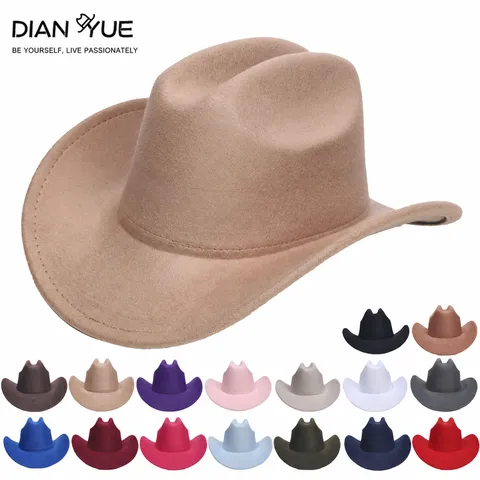 Unisex Vintage Westerse Cowboy Hoed Klassieke Brede Rand Vilt Fedora Hoed Voor Mannen Vrouwen Kinderen