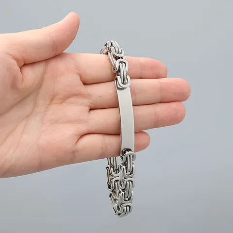 Men Stainless Steel Byzantine Chain Bracelet Hip Hop Curved ID Plate Hand Chain Bracelet For Men Unisex Personality Punk Style Jewelry Gift