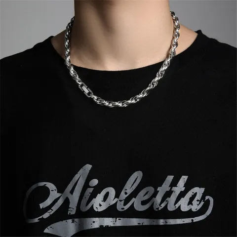 Minimalist Stainless Steel Link Chain Necklace For Men Women Hip Hop Silver Heavy Thick Twist Cable Chains Streetwear Chunky Chain Choker Bracelets Jewelry