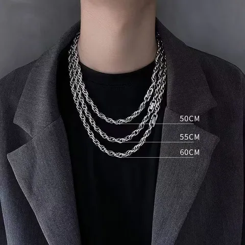 Minimalist Stainless Steel Link Chain Necklace For Men Women Hip Hop Silver Heavy Thick Twist Cable Chains Streetwear Chunky Chain Choker Bracelets Jewelry