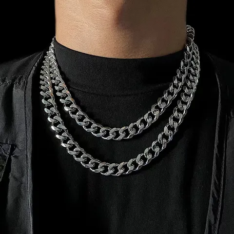 Hip Hop Titanium Steel Cuban Link Chain Necklace For Men Women High Street Polished Six-Sided Grinding Metal Jewelry