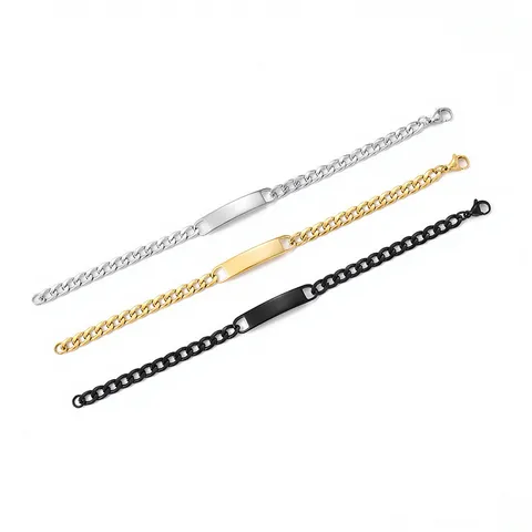 Minimalist Stainless Steel Cuban Link ID Bracelet For Men Women Hip Hop Engravable Blank Curved Bar Curb Chain Bracelet Jewelry Gift