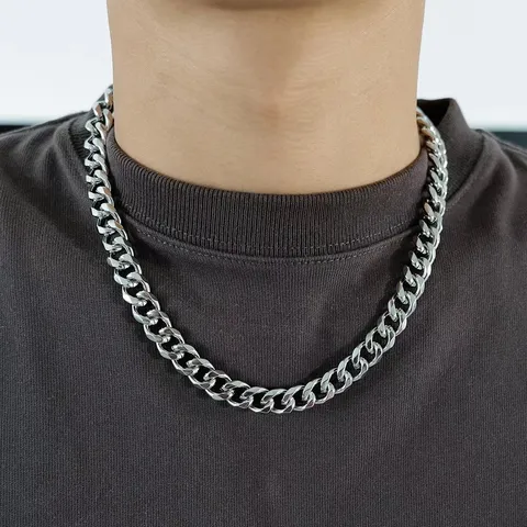 Hip Hop Titanium Steel Cuban Link Chain Necklace For Men Women High Street Polished Six-Sided Grinding Metal Jewelry