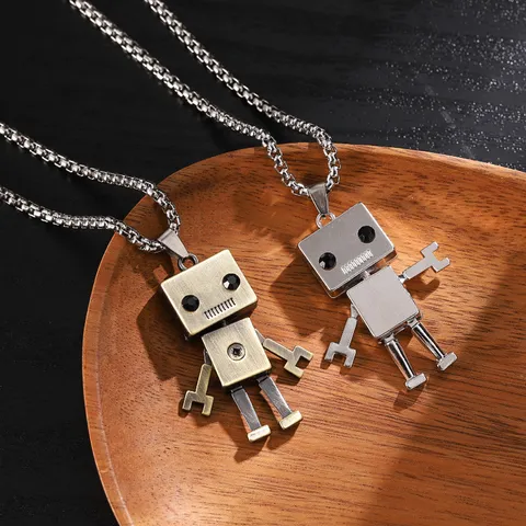 Hip Hop Robot Pendant Necklace Titanium Steel Box Chain For Men Women Street Style Jewelry Gift Bronze Silver