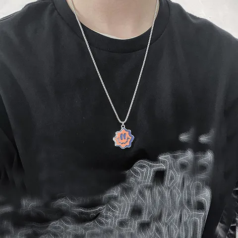 Hip Hop Wave Smiley Face Titanium Steel Necklace For Men Women Unisex Y2K Streetwear Alloy Pendant Fashion Jewelry Chain Necklace