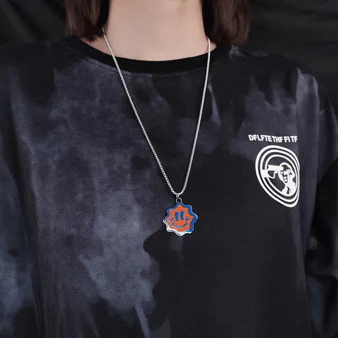 Hip Hop Wave Smiley Face Titanium Steel Necklace For Men Women Unisex Y2K Streetwear Alloy Pendant Fashion Jewelry Chain Necklace