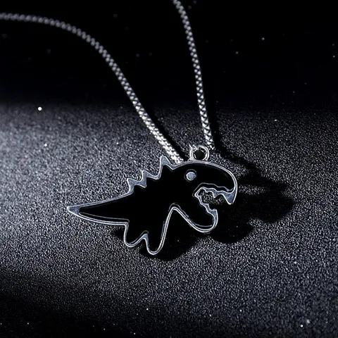Hip Hop Titanium Steel Alloy Cartoon Little Dinosaur Pendant Necklace Enamel Drip Animal Sweater Chain For Men Women Unisex Hipster Daily Jewelry Gift
