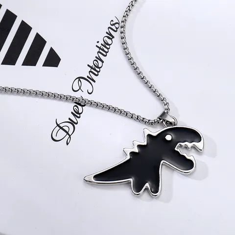Hip Hop Titanium Steel Alloy Cartoon Little Dinosaur Pendant Necklace Enamel Drip Animal Sweater Chain For Men Women Unisex Hipster Daily Jewelry Gift