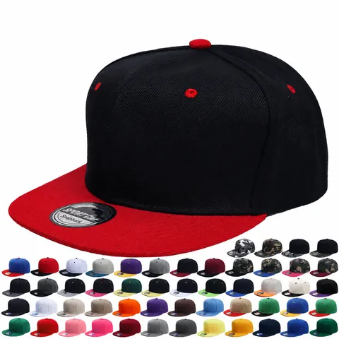 Unisex Effen en Kleurblok Platte Rand Hip Hop Honkbalpet Verstelbare Streetwear Snapback Hoed Voor Mannen Vrouwen