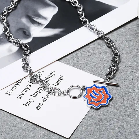 Hip Hop Titanium Steel Wavy Smiley Face Pendant Necklace Electroplated Alloy Smile Pendant O-Chain Sweater Chain For Unisex Daily Party Jewelry