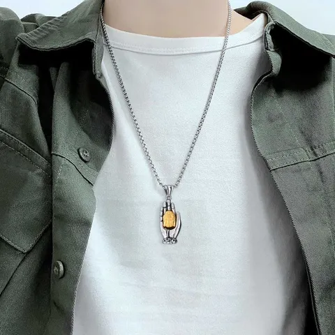Retro Buddha Hand Pendant Necklace For Men Women Unisex Two-Tone Alloy Tathagata Buddha Head Long Sweater Chain Jewelry Gift