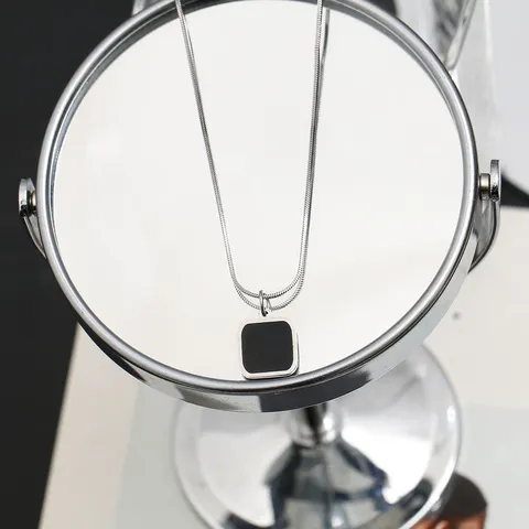 Minimalist Titanium Steel Black Square Pendant Necklace Hip Hop Individual Snake Chain Necklaces For Women Men Unisex