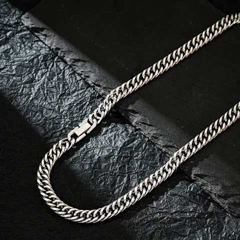 Trendy Titanium Steel Cuban Link Chain Necklace For Men Women Hip Hop Polished Geometric Chunky Choker Necklace Jewelry Gift