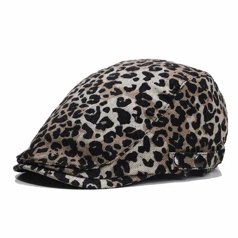 Dames Retro Luipaardprint Baret Hoed Amerikaanse Vintage Newsboy Platte Pet Lente Zomer Mode Streetwear Hoofddeksel