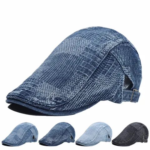 Retro Denim Newsboy Cap Unisex Vintage Gewassen Flat Top Beret Britse Stijl Casual Schilder Hoed Voor Mannen En Vrouwen