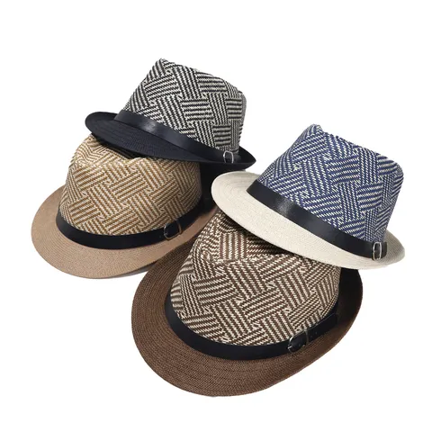 Britse Retro Papierstro Fedora Hoed voor Heren Oprolbare Rand Panama Zomer Casual Strand Zonbescherming Jazz Pet