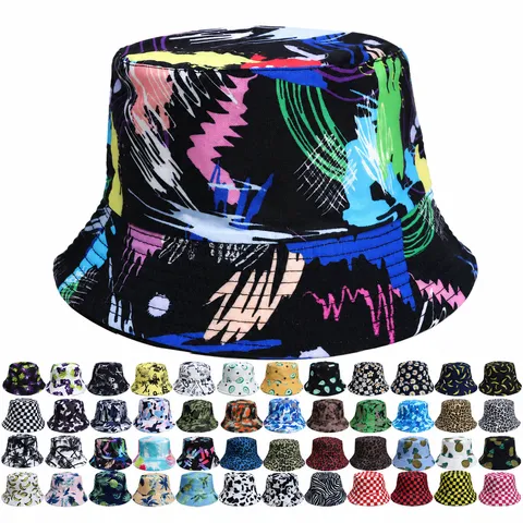 Unisex Bucket Hat Zomer Zonbescherming Casual Street Style Bedrukte Katoenmix Vissershoed Voor Heren Dames