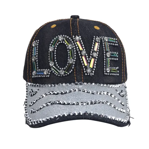 Damen Mode Denim Baseballkappe Strass Buchstabe Eingelegt Gebogener Schirm Verstellbarer Streetwear Casual Sonnenhut