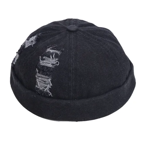 Heren Retro Distressed Denim Docker Muts Casual Streetwear Effen Kleur Ademende Sailor Skull Cap
