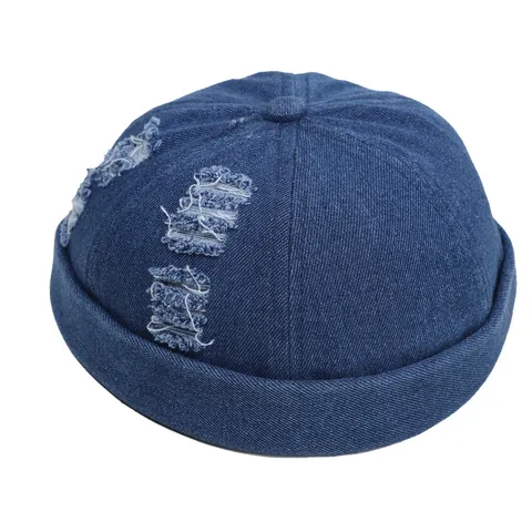Heren Retro Distressed Denim Docker Muts Casual Streetwear Effen Kleur Ademende Sailor Skull Cap