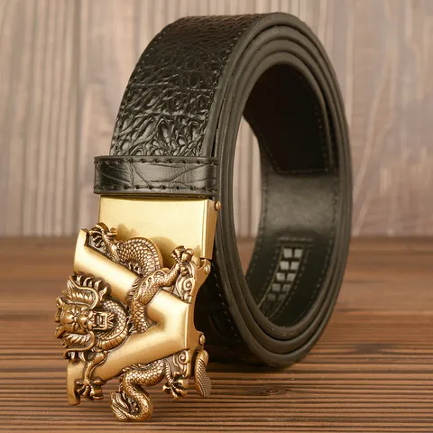 Herren Retro Krokodilmuster Rindsleder Gürtel Automatische Legierung Drache V Schnalle Mode Business Casual Taillengürtel