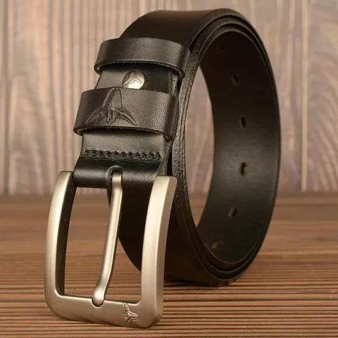 Men's Casual Leather Belt Top Layer Cowhide Bull Head Embossed Pin Buckle Belt For Jeans Business Daily Wear