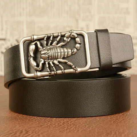 Men's Casual Leather Belt With Metal Scorpion Buckle Automatic Buckle Business Fashion Waistband