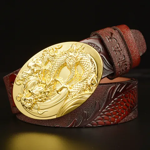Men's Vintage Ethnic Style Leather Belt Dragon Embossed Cowhide Casual Jeans Belt With Alloy Buckle For Men